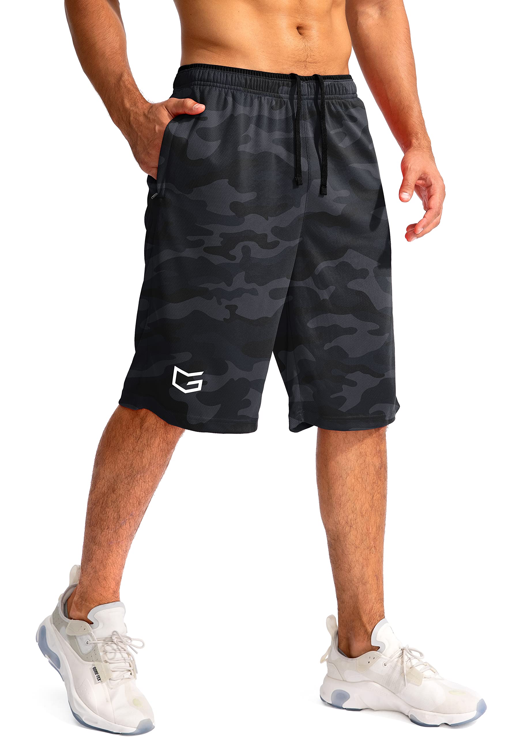 Photo 1 of Men's Basketball Shorts with Zipper Pockets Lightweight Quick Dry 11" Long Shorts for Men Athletic Gym(Gray Camo,XL)
