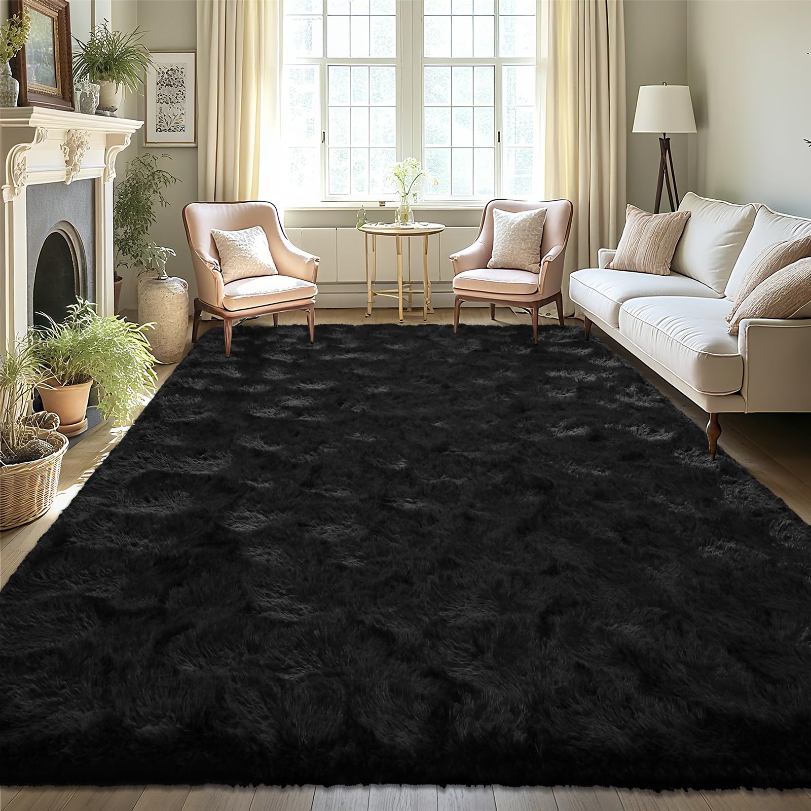Photo 1 of LOCHAS Ultra Soft Indoor Modern Area Rugs 9x12, Fluffy Living Room Carpets for Children Bedroom Home Decor Nursery Rug, Black