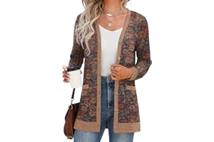 GRECERELLE Women's Long Sleeve Open Front Cardigan Button Down Ribbed Lightweight Knit Outerwear with Pocket