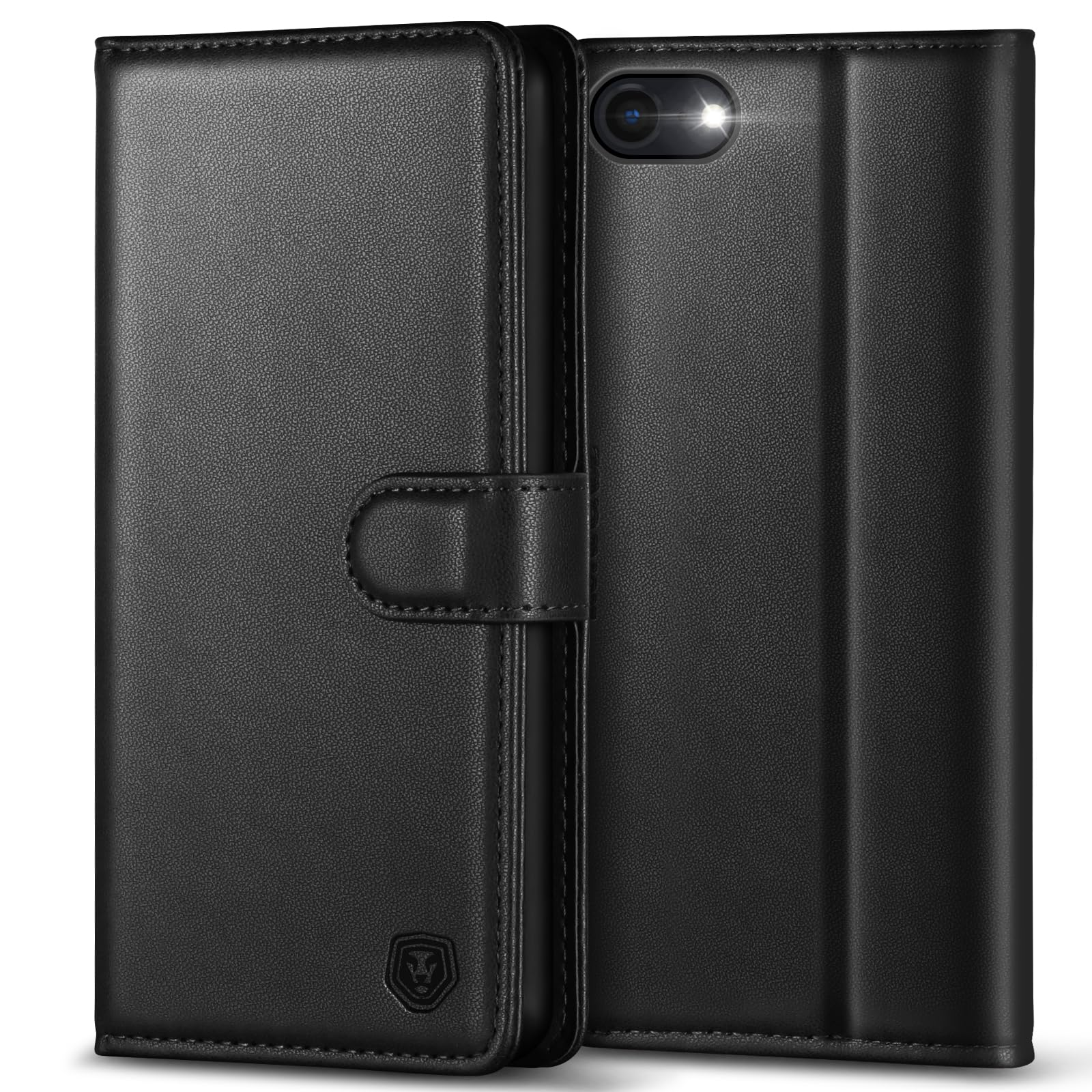 Kuafcase Case Compatible for iPhone 7/8/SE - 4 Card Slots, Magnetic Closure, Kickstand, Shockproof Protective Phone Case - Black — image 1