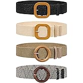 VONMELLI 4 Pack Straw Woven Elastic Stretch Waist Belt Fashion Boho Dress Braided Belts for Women