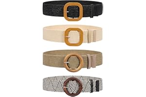 VONMELLI 4 Pack Straw Woven Elastic Stretch Waist Belt Fashion Boho Dress Braided Belts for Women