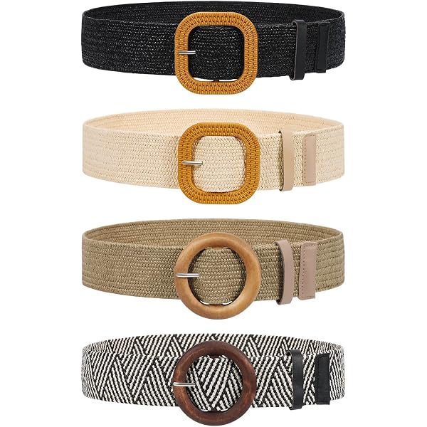 Amazon.com: HMIEPRS 4 Pack Straw Woven Elastic Stretch Waist  display picture 3