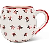 Abbott Collection Allover Ladybug Ball Mug | Dishwasher Safe, Microwave Safe, Stoneware, Ivory/Red, 5"L, 16oz