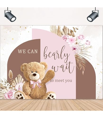 7.2x7.2ft Teddy Bear Baby Shower Backdrop - Blue Brown Balloon Circle Photo Background