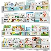 ECOOCE 34Inch Nursery Bookshelves,Set of 4,Wall Floating Shelf Kids Coat Rack with 6Hooks,Hanging Book Shelf for Baby Nursery Room D&eacute;cor ，Patent Number: 29958098(White, 34)