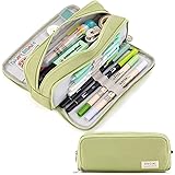 CICIMELON Large Capacity Pencil Case 3 Compartment Pouch Pen Bag for School Teen Girl Boy Men Women (Green)