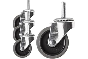 DELIVeR 2 Inch, Swivel Caster Wheels, Set of 4, 80 Lbs Per Caster, for Desk Chair, Office Chair, Stem Casters, Replacement Rubber Caster Wheels, Metal Threaded Stem 3/8”-16 x 1”