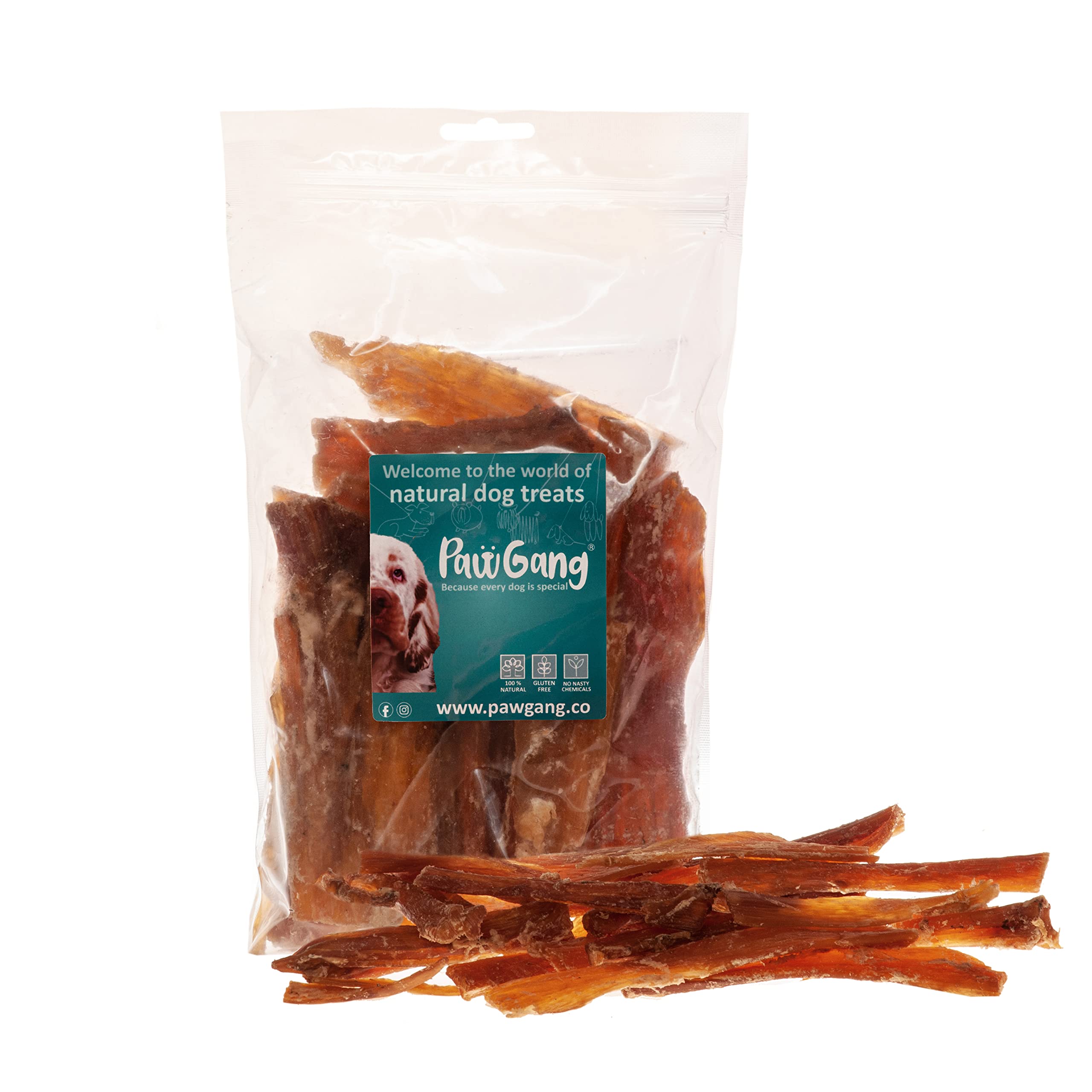 PawGang - Beef Tendon Paddywack 500g - 100% Natural Treats for Dogs Young Adult Small and Large Dog - Crunchy Air Dried Chews Snack - Healthy Hypoallergenic - Low Fat Grain Free - BARF Raw