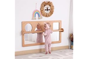 Bolocon Baby Early Learning Shatter-Resistant Safety Mirrors w/Pull Up Bar, Infants Exploration Set, Toddlers Montessori Classroom Furniture for Daycare, Preschool and Nursery (Natural, Standard)