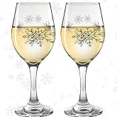 Snowflake Wine Glasses - Stemmed Wine Glasses with Silver Snowflake Designs Printed on each Side - Set of 2-7.75" H - 12 oz Capacity