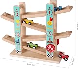TOWO Pure Wooden Zig Zag Car Ramp 4 Cars Playset - Beech Wood Racing Toy view 5