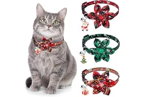 Vellibring 3 Pack Christmas Cat Collars,Christmas Flower Kitten Collars with Adjustable Breakaway Bow Tie Bell Plaid Snowflake Xmas Pet Supplies for Christmas Cats Accessories
