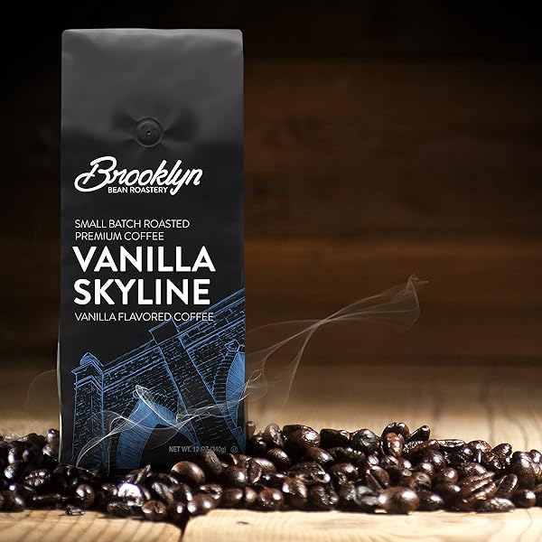 BROOKLYN BEANS VANILLA SKYLINE 100% ARABICA CRAFT ROASTED GROUND COFFEE, VANILLA FLAVORED, 12 OUNCE BAG