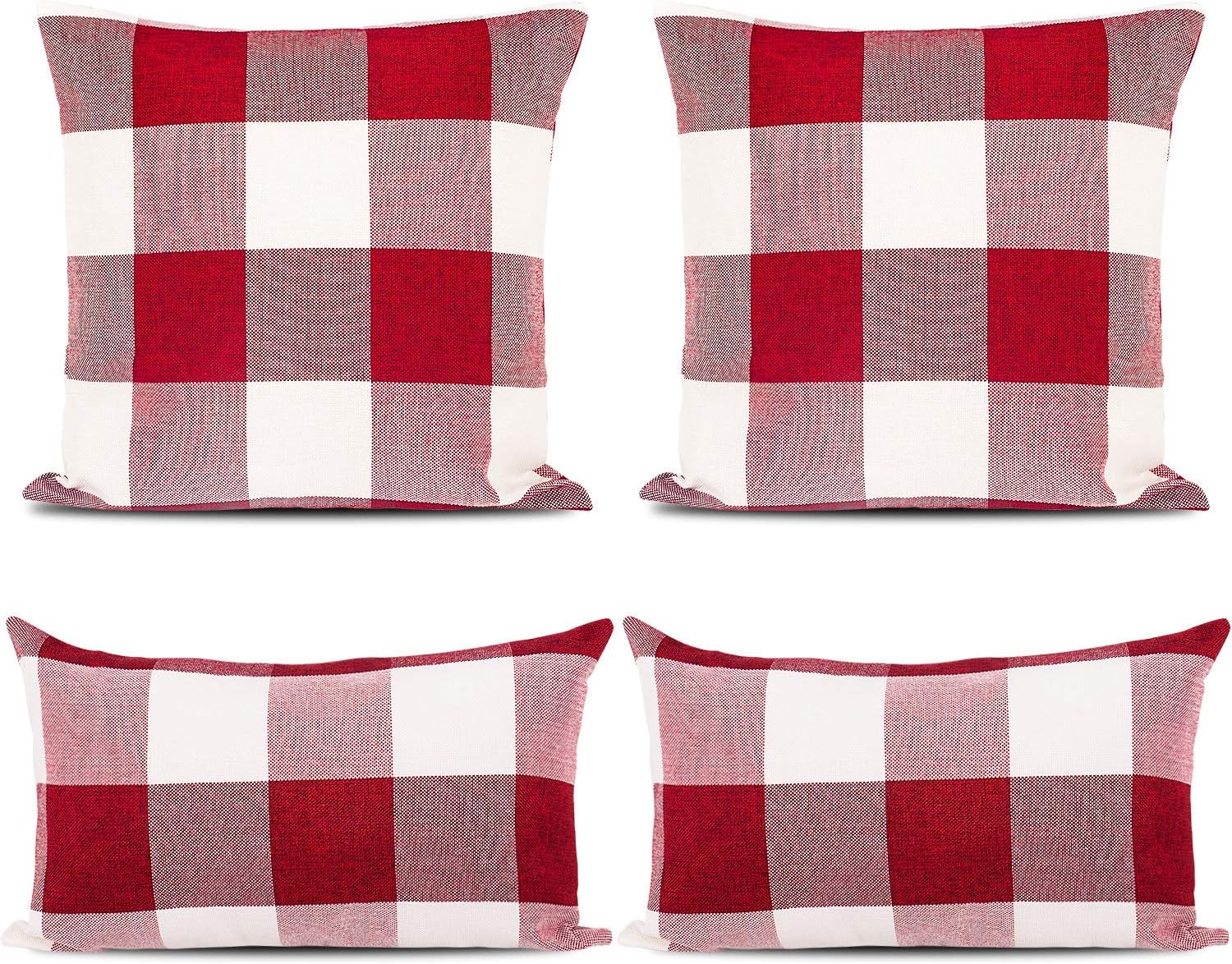 Whaline 4 Pieces Red White Buffalo Check Plaid Pillow Cases, Christmas