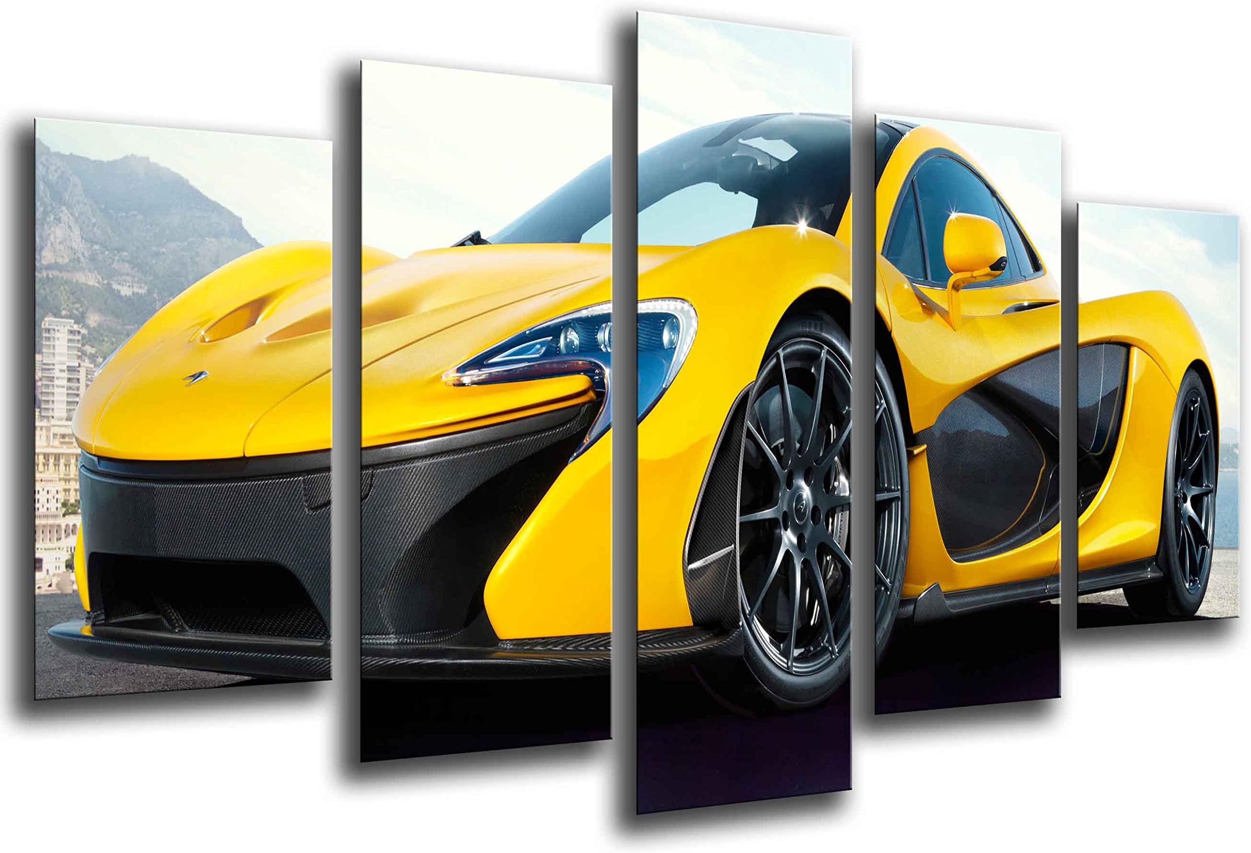 MULTI Wood Printings Art Print Box Framed Picture Wall Hanging - Car Sport, McLaren F1 GT, Yellow, (Total Size: 65" x 24,4"), Framed and Ready to Hang - ref. 26555