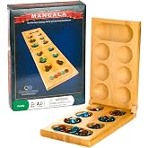 Continuum Games Family Traditions Mancala 2 Player Board Game | 2 Players, Ages 6+, Wooden Board with Deep Pockets for Glass Stones