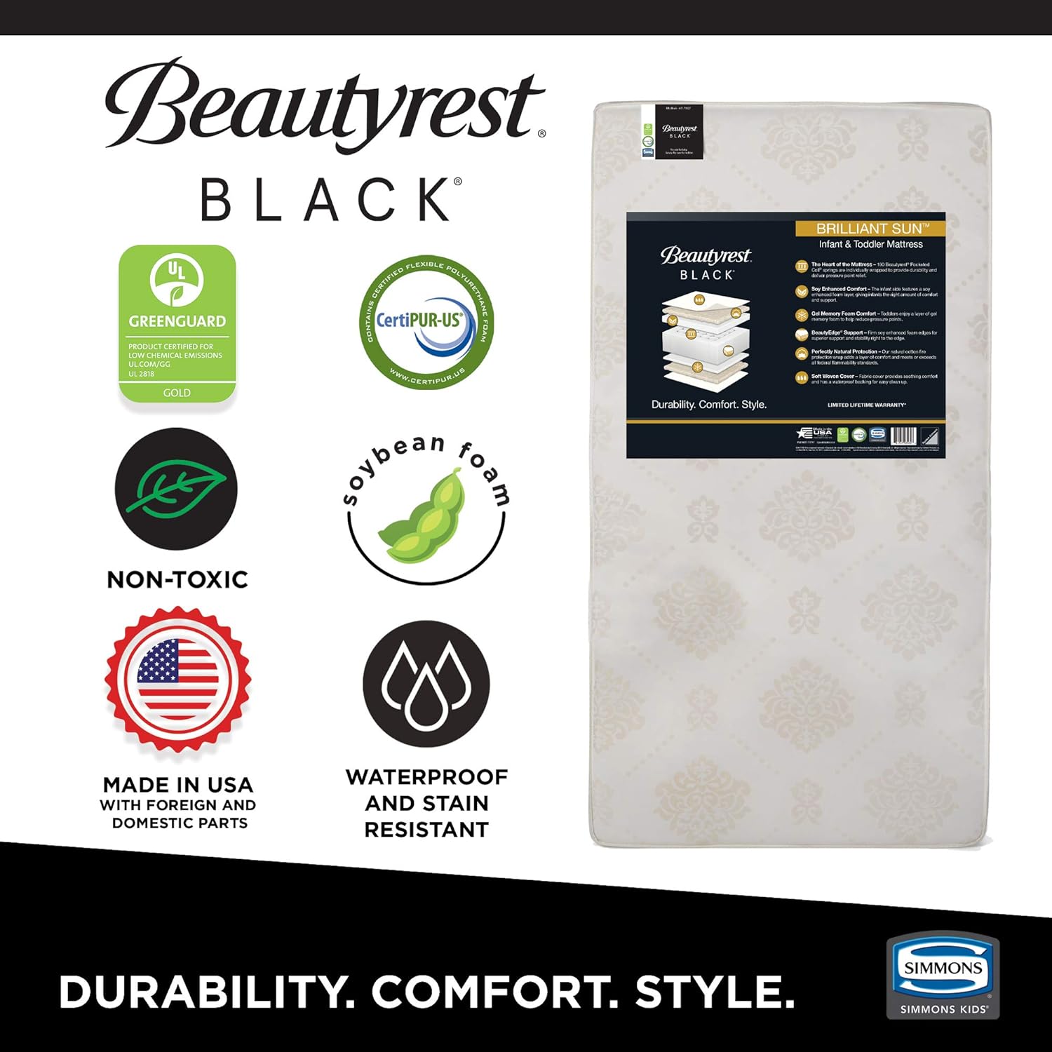 simmons beautyrest beginnings black brilliant sun crib and toddler mattress