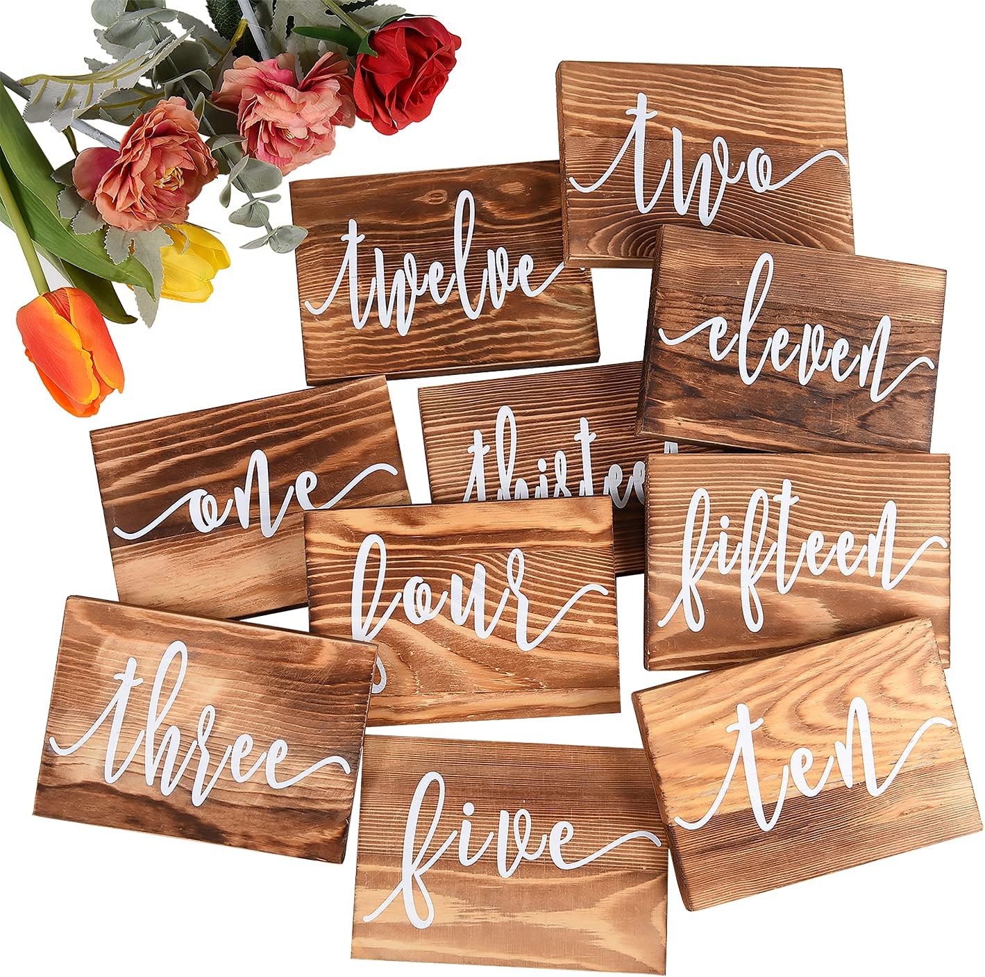 BasedFloor Rustic Wooden Wedding Table Numbers-Country Wedding Table Decoration,Double Sides Wood Table Signs for Reception Decor,Restaurant, Celebration,Birthday Party, 5.5