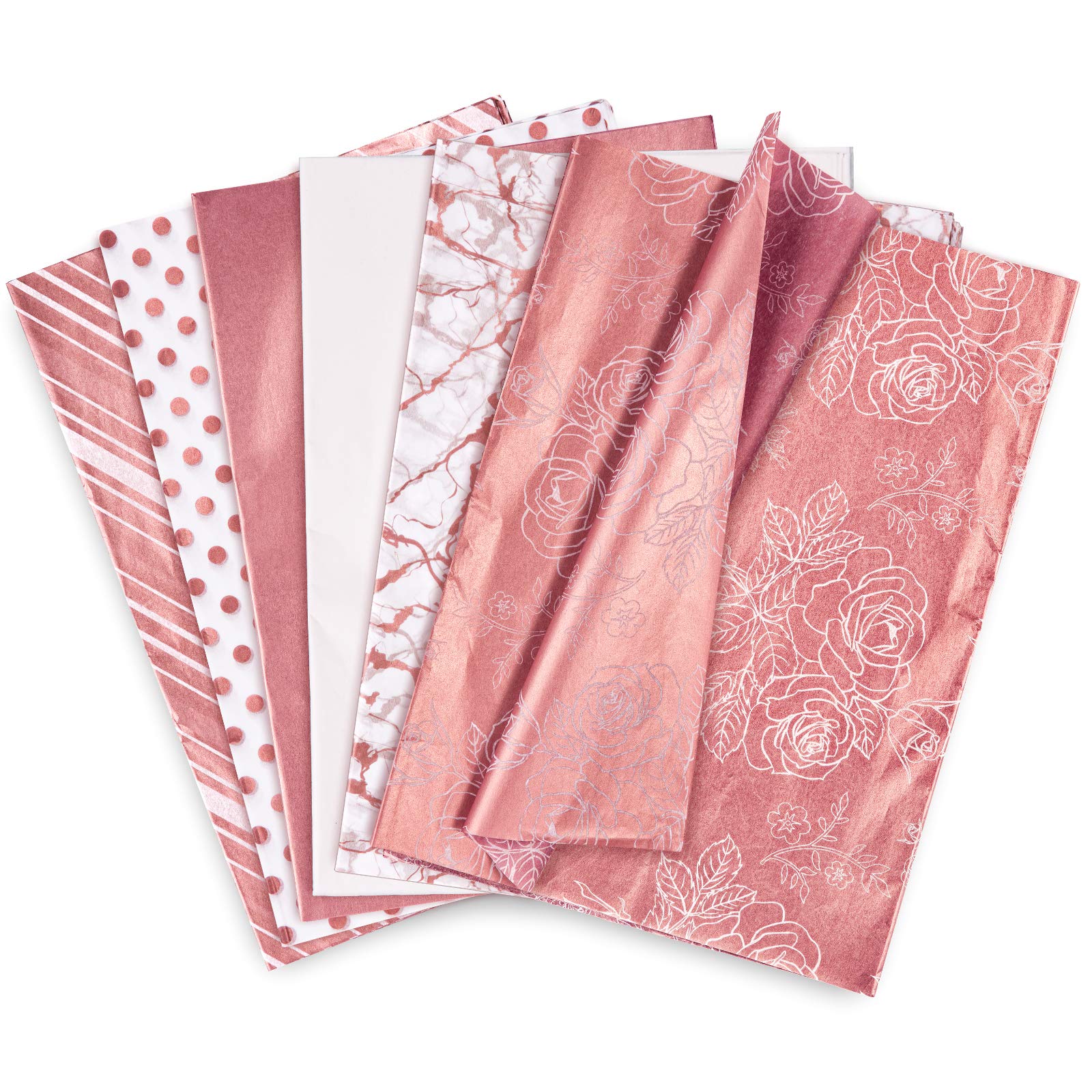 Whaline Rose Gold Tissue Paper 6 Style Gift Wrap Paper Bulk Gift Wrapping Accessory Craft Paper Decorative Paper Art Tissue for Home Kitchen Birthday Party 60Pcs, 14 x 20in