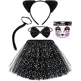 Hikkcos 5Pcs Black Cat Costume for Kids Girls Kitty Cat Noir Costumes Ears and Tail Halloween Party Animals Cosplay