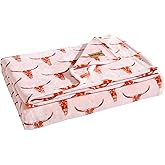 Wrangler - Queen Size Blanket, Super Soft & Reversible Plush Fleece Bedding, Throw Blanket for Couch or Bed (Steer Head Peach)