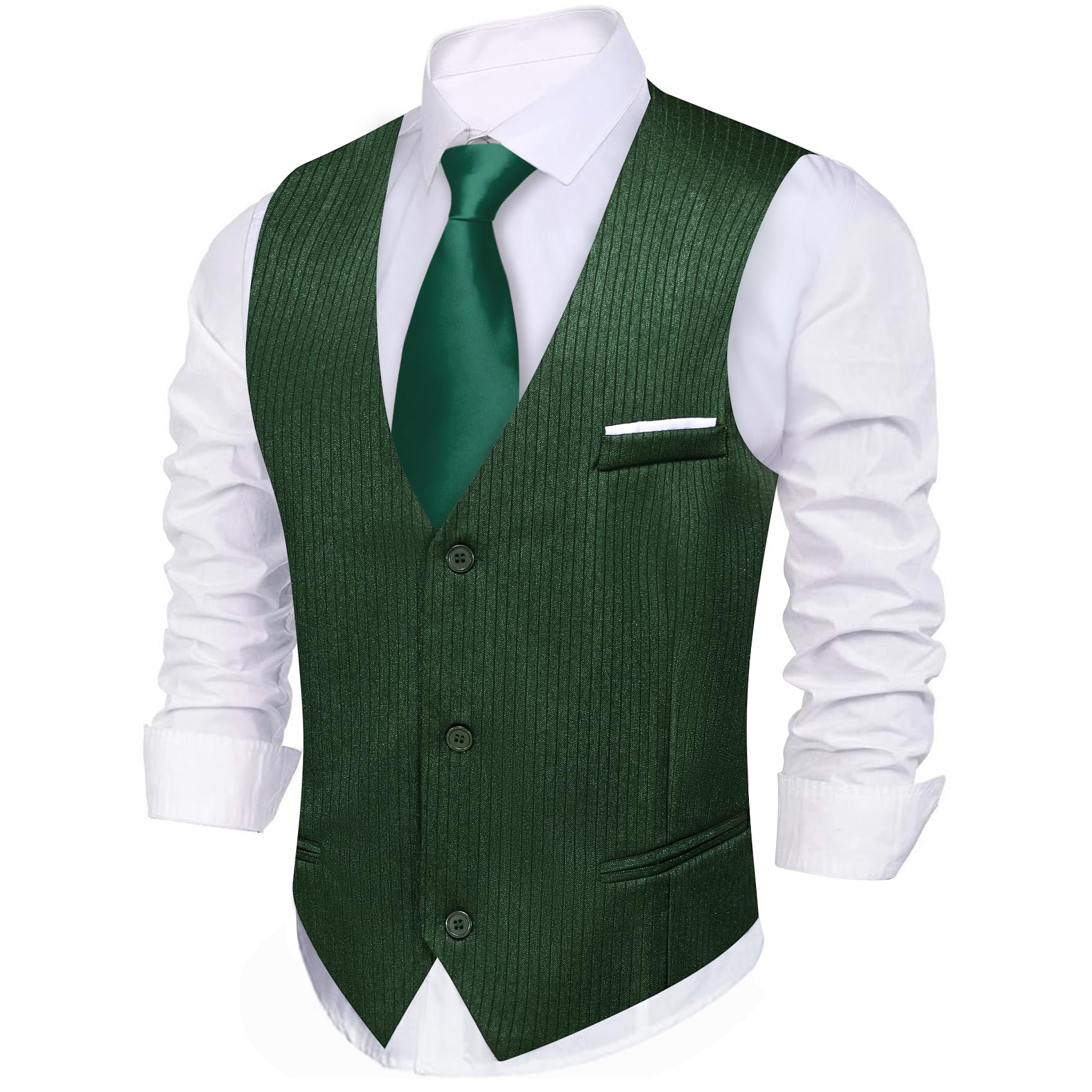 Barry.Wang Mens Emerald Green Suit Vest Striped
