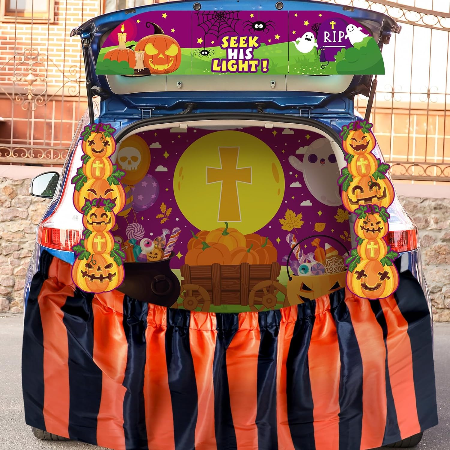 Garage Door Decorations - Suhine 3 Pcs Halloween Trunk or Treat Decorating Kit Religious Pumpkin Christian Jesus Car Archway Garage Decoration for Home, Garage Door, Archway, Haunted House, Outdoor