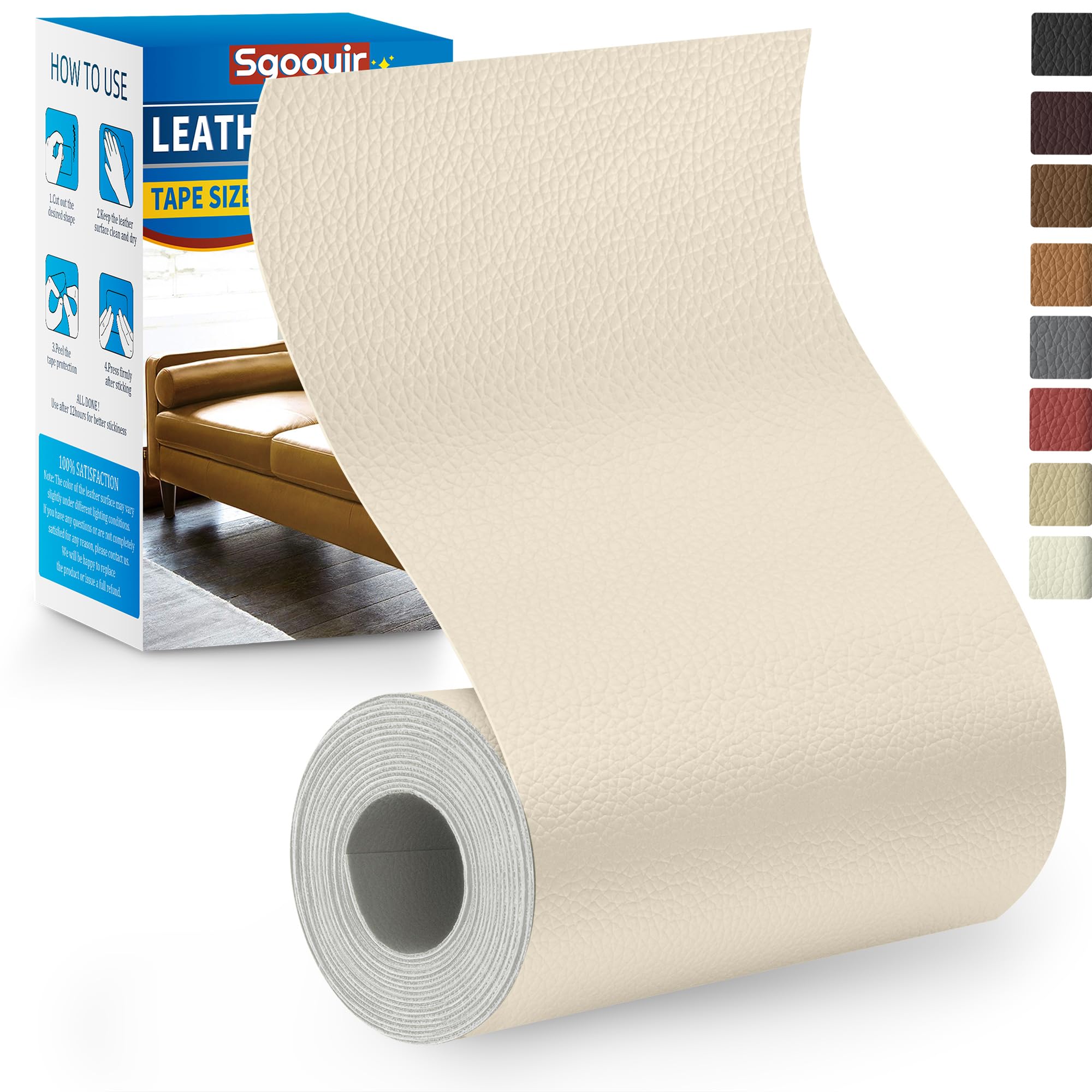 Photo 1 of Sgooyir Leather Repair Patch Tape Kit, 4" x 63" Self Adhesive Leather Repair Patch for Furniture, Vinyl Leather Repair Kit for Car Seat, Chairs, Couch, Sofa, Boat Light Ivory