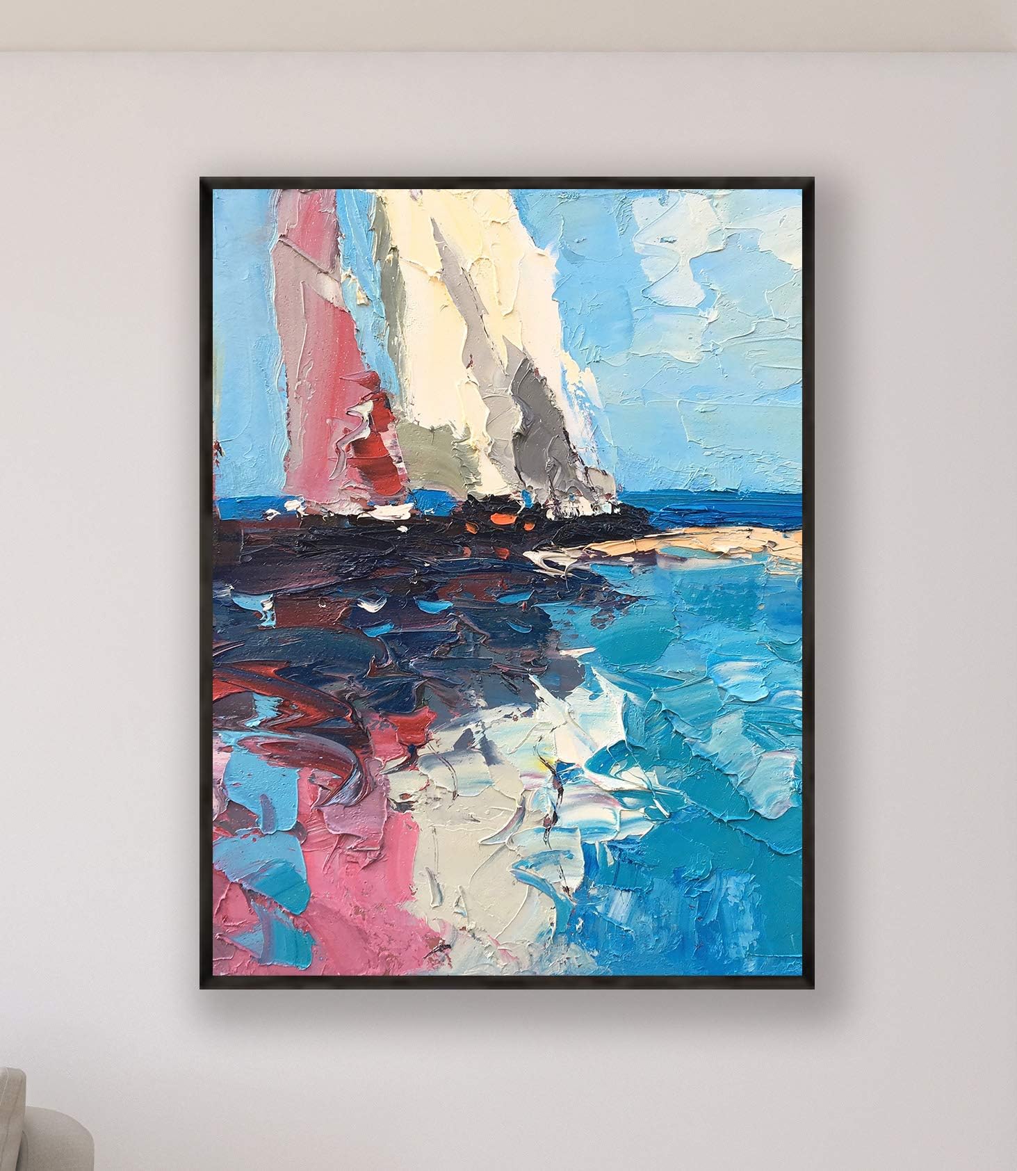 Sailboats Paintings on Canvas Original Abstract Sailing Large Wall Art Home Decor