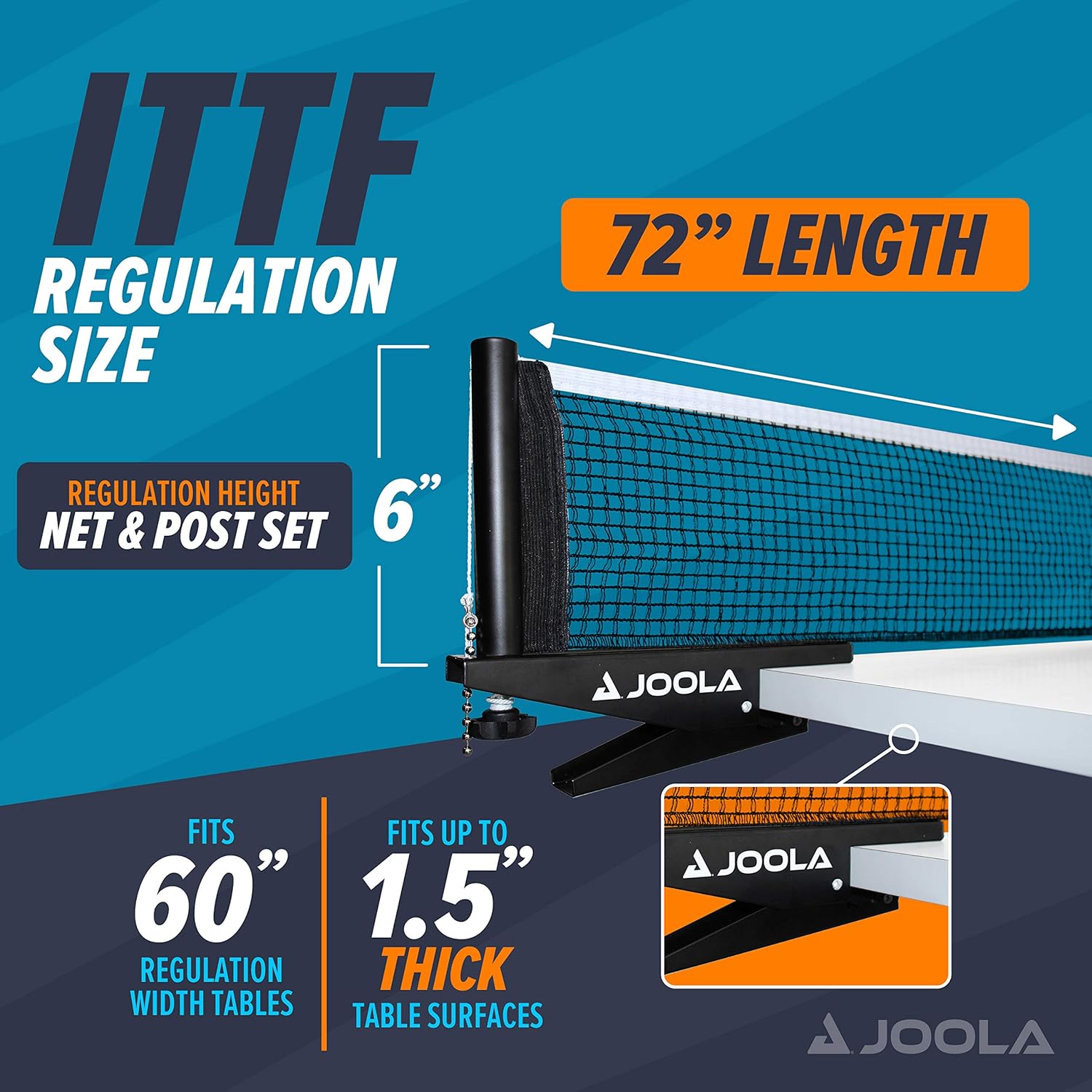 JOOLA Premium Inside Table Tennis Net and Post Set - Portable and Easy Setup 72" Regulation Size Ping Pong Spring Clamp Net, Black : Sports & Outdoors