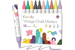 Funcils 10 Vintage Colored Liquid Chalk Markers for Chalkboard Signs, Blackboard, Window, Labels, Bistro, Glass, Car - Wet Wipe Erasable Ink Chalk Board Markers, Reversible 6mm Tip Pastel Chalk Pens