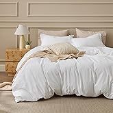 Bedsure 100% Washed Cotton Duvet Cover Queen Size - Natural White Minimalist Cotton Duvet Cover Linen Like for All Seasons - GentleSoft™ Plain Simple Bedding (Natural White, Queen, 90"x90")