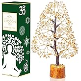 Crocon Citrine Gemstone Tree Feng Shui Figurine Money Bonsai Chakra Balancing Good Luck Prosperity Reiki Healing Crystals Decoration Ornament Sculpture Table Decor Gift Size 10-12"""