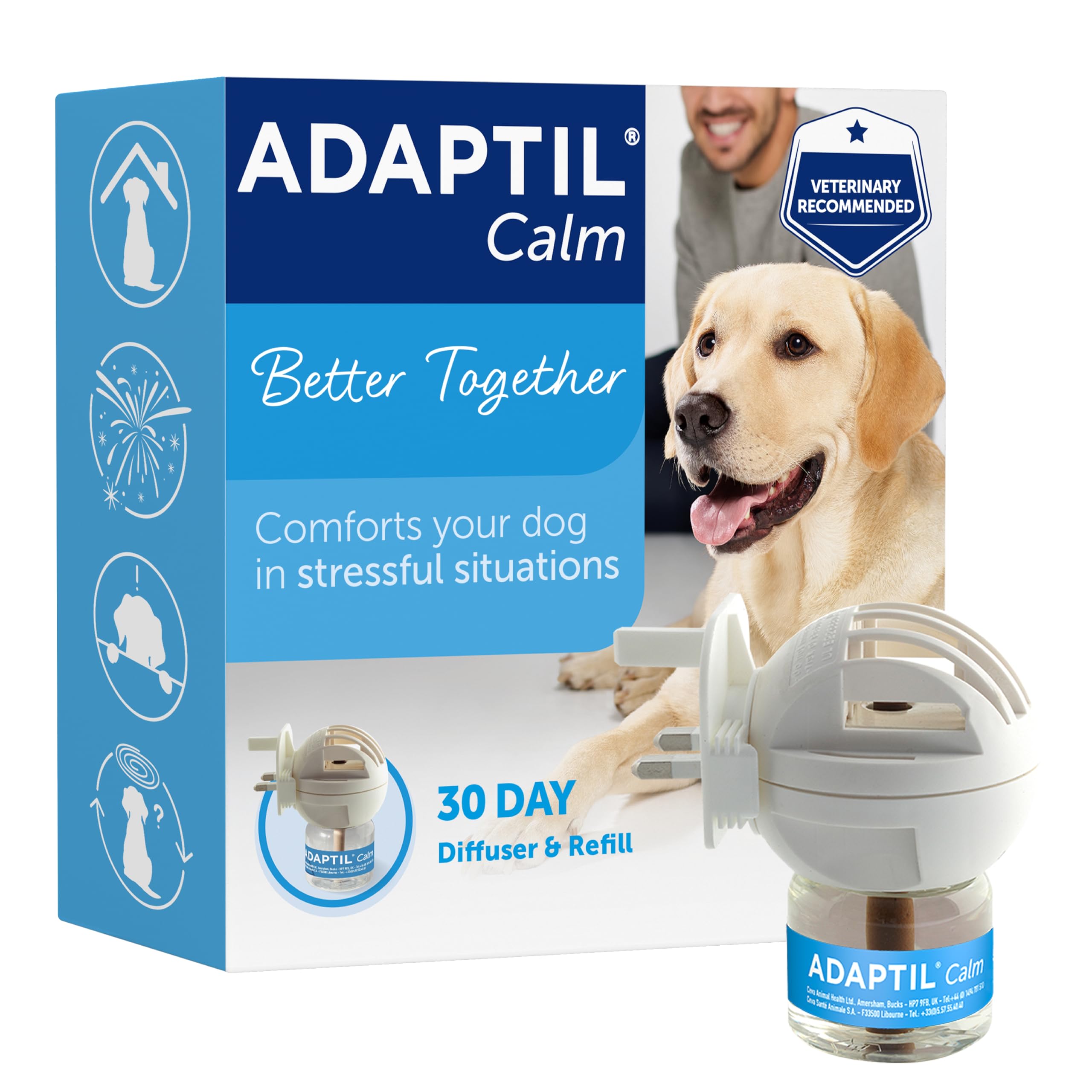 Adaptil Calm Home Diffuser For Dogs With 30 Day Refill, Adaptil Dog Calming Plug In Pheromone Diffuser To Help Reduce Anxiety And Stress In Pet Dogs, Pet Diffuser Helps Anxious Dogs Stay Calmer
