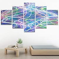 SIGNWIN 5 Panel Canvas Wall Art Modern Art Abstract Closeup Geometric Lights Mixed Media Modern Multicolor for Home Decorations Ready to Hang - 60