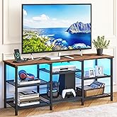 YGEOMER TV Stand for TVs Up to 55 Inches, Entertainment Center with Power Outlet and LED Lights Open Storage Shelves, TV Media Console Table for Living Room and Bedroom, Rustic Brown