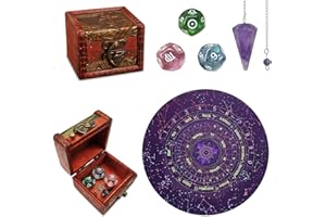 Knana 6Pcs Pendulum Board for Divination - Pendulum Crystal for Dowsing, Tarot Dice Astrology Dice with Box, Wiccan Supplies and Tools, Tarot Divination for Beginners