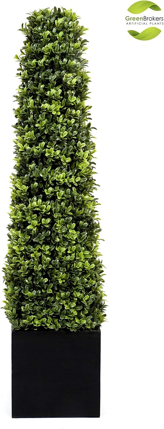 GreenBrokers 2 x Premium Quality Artificial Boxwood Pyramid Trees in