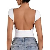 Sunzel Open Back Tops for Women Sexy Going Out Top Double Lined Backless Shirt Y2K Crop Basic Tee Shirts for Casual Workout