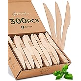 Wooden Disposable Knives - 300 Piece Wood Compostable Knives - Eco-Friendly Biodegradable Utensils for Party - Free From Plas