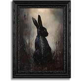 Gothic Skeleton Rabbit Wall Art, Dark Academia Black Hare Framed Canvas Wall Decor, Macabre Vintage Print for Home, Living Room, Bedroom, 9x11 Inch