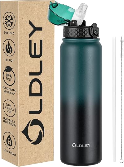 OLDLEY 1L Stainless Steel Water Bottle with Straw Leakproof Vacuum Flask