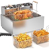 TANGME Commercial Deep Fryer, Triple Basket Electric Turkey Fryer Upgraded 31.7Qt Countertop Deep Fryer To Fry a Whole Fish o