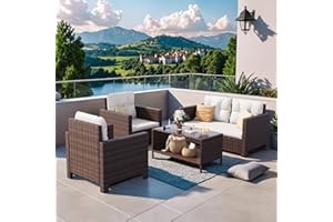 Homall 4 Pieces Patio Furniture Sets Rattan Chair Wicker Conversation Sofa Set, Outdoor Indoor Backyard Porch Garden Poolside Balcony Use (Beige)