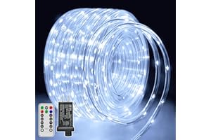 shineshine 600LED 100FT Rope Lights with Remote, 8 Modes IP67 Waterproof Timer Rope Lights for Outside Indoor, Bedroom Camping Garden House Party Decorations (White)