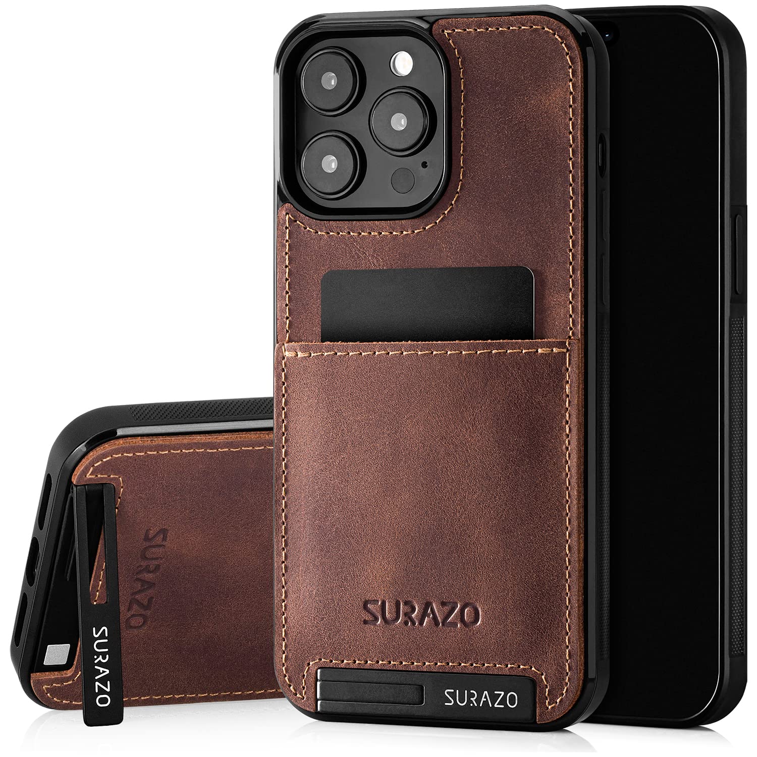 SURAZO Compatible with Apple iPhone 14 Pro Max, Wallet Leather Genuine Premium - Shockproof Slim and Thin Cover with - Card Slot, Kickstand - Vintage Bumper Protective Case