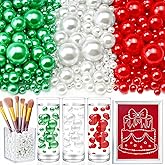 Towenm 2300PCS No Hole Pearl Beads for Vases Filler, Floating Pearls for Centerpieces Vases, Faux Pearl Beads for Crafts Wedding Party Decor Jewelry Making (4/6/8/10/14/20mm) White Red Green