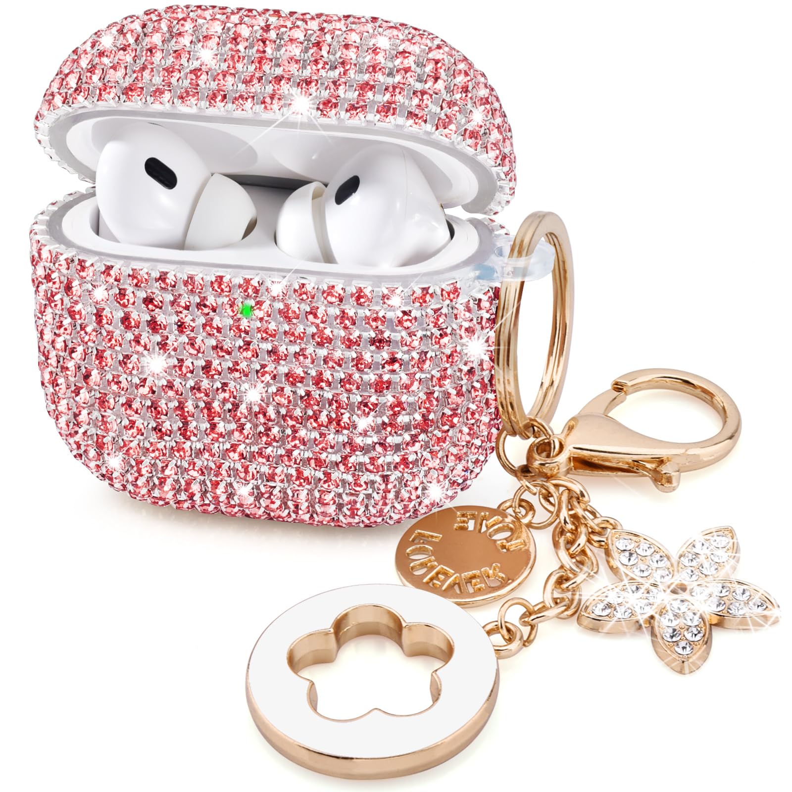 Photo 1 of VISOOM Bling Case for Airpods Pro 2nd 1st Generation Case - Jewelry Cute Airpods Pro 1 2 Case Cover with Glitter Keychain Women 2025 Crystal Fancy Case for iPods pro2 1 Wireless Charging Cases-Pink