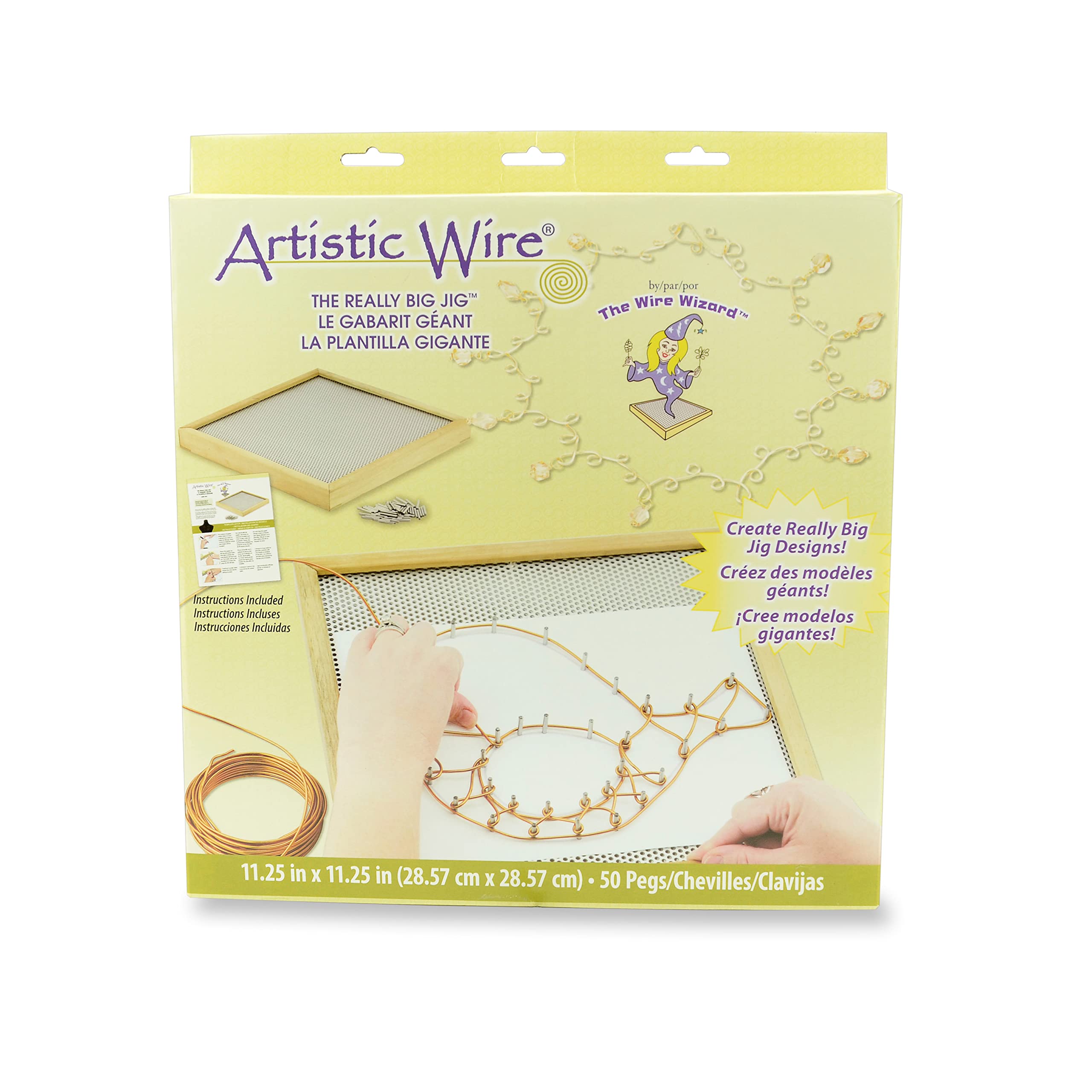 Artistic Wire Wizard Really Big Jig: 12x12 Large Jig Jewelry Making Tools, Wire Wrapping Jig with 50 Metal Pegs and Wood Frame for Easy Wire Bending, Perfect for Crafts & Wire